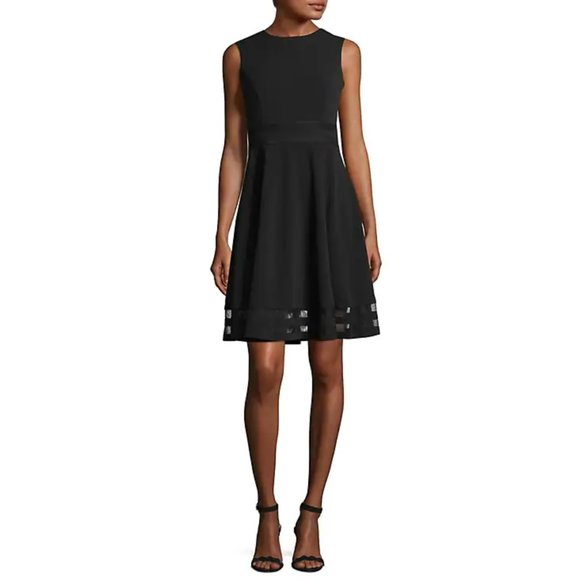 Calvin Klein - Black Illusion Hem Fit-and-Flare Dress (With Sleeves) - Picture 1 of 5
